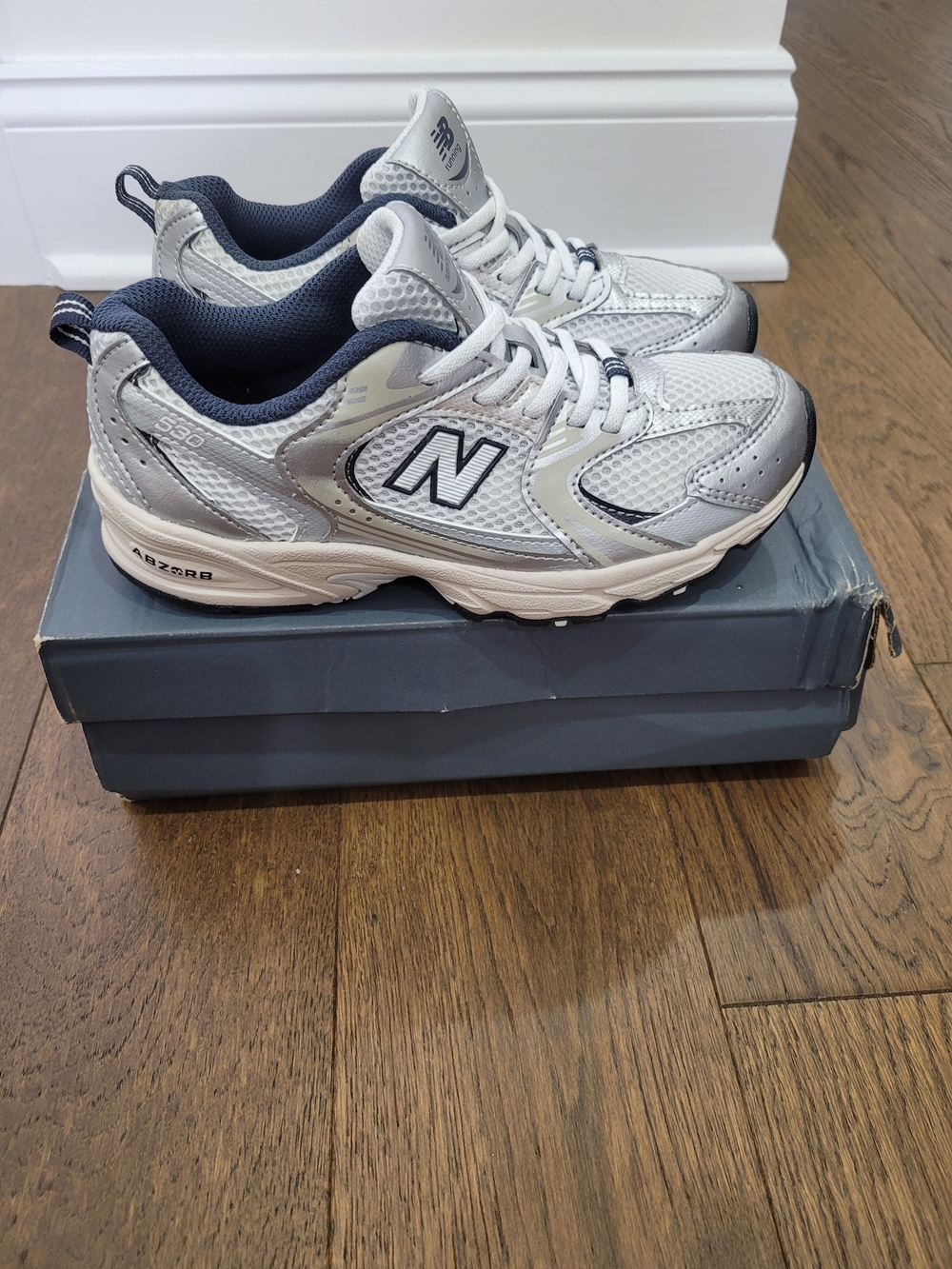 New Balance Kids Silver and Navy Lightweight Sneakers